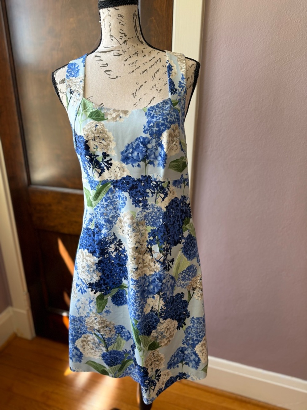 CeCe Blue and Cream Hydrangea Print Sleeveless Mini Dress - Picture 2 of 5